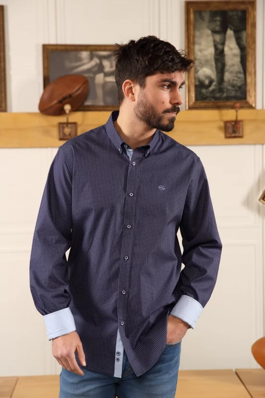 Chemise manches longues à pois bleu marine - Sir Seven
