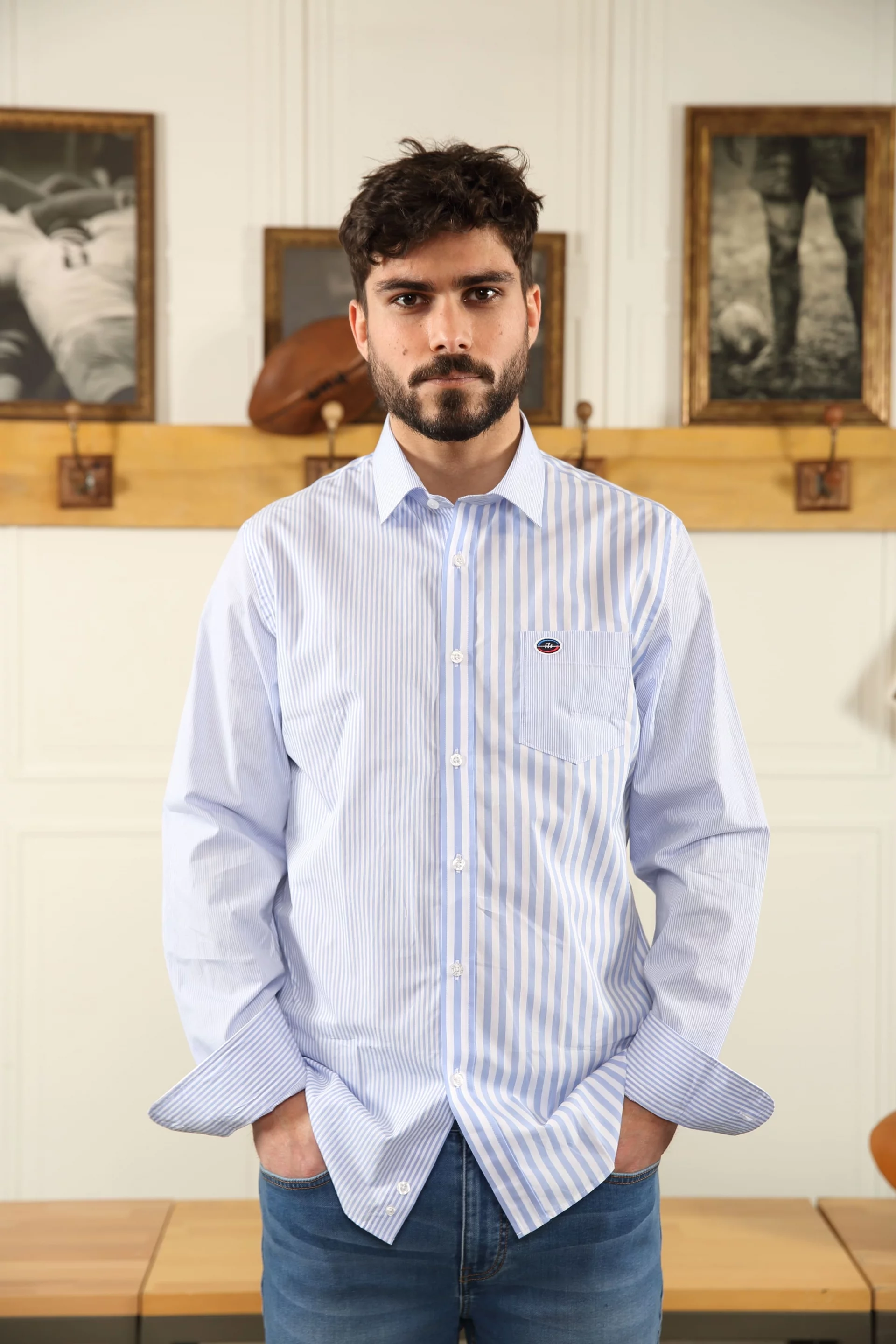 Chemise manches longues à rayures bleu ciel et blanc - Sir Seven