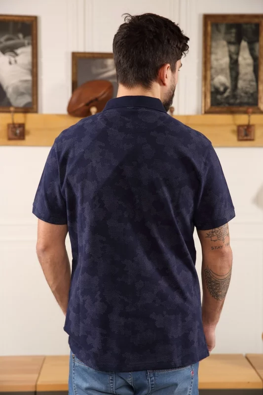 Polo bleu marine imprimé laser- Sir Seven