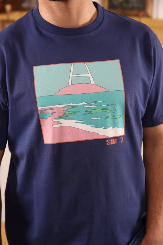 T-shirt Sir Seven bleu marine imprimé Postcard