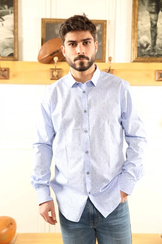 Chemise Sir Seven bleu ciel rayées spray manches longues