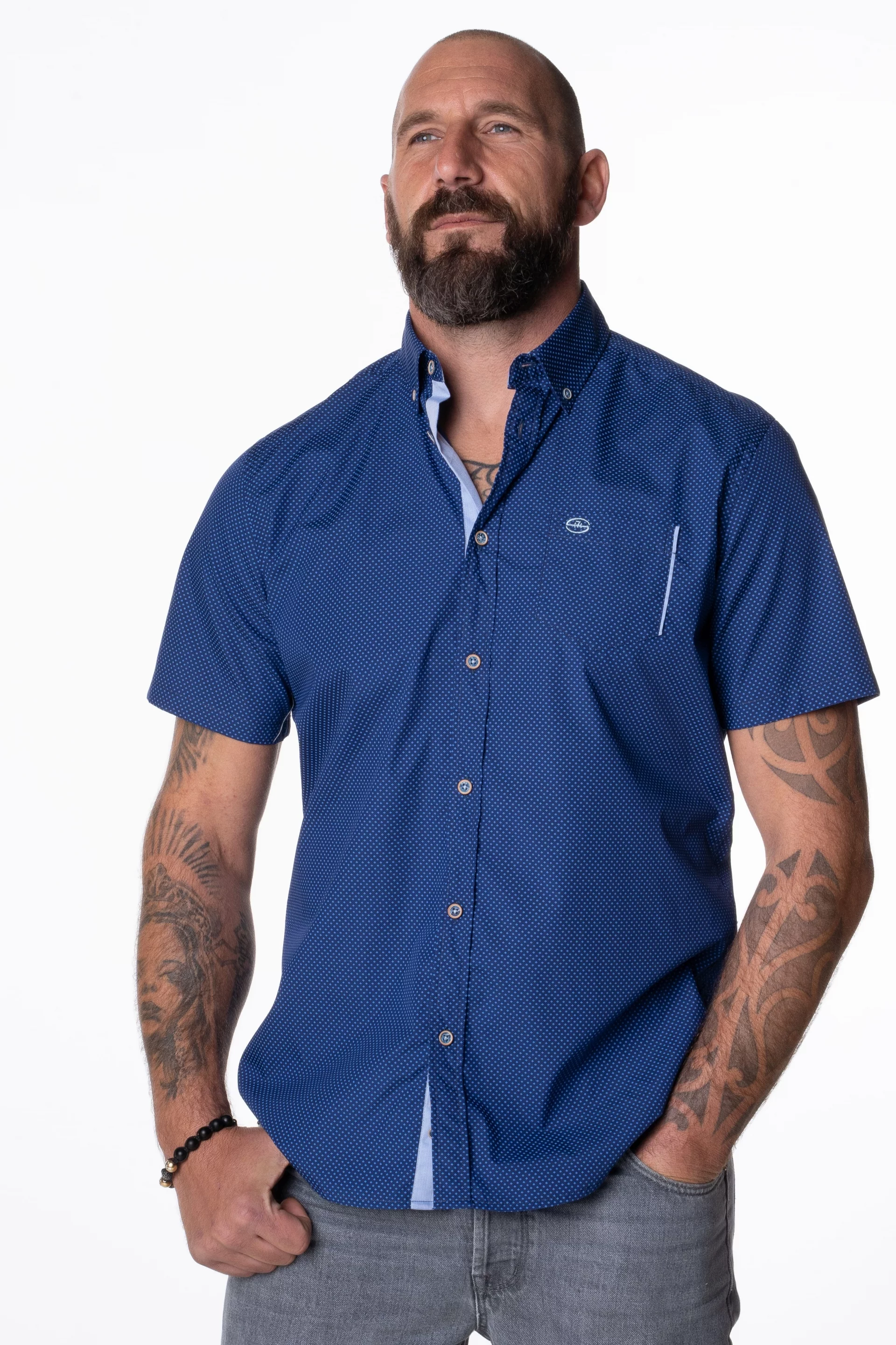 Chemise manches courtes bleu marine Homme - Sir Seven
