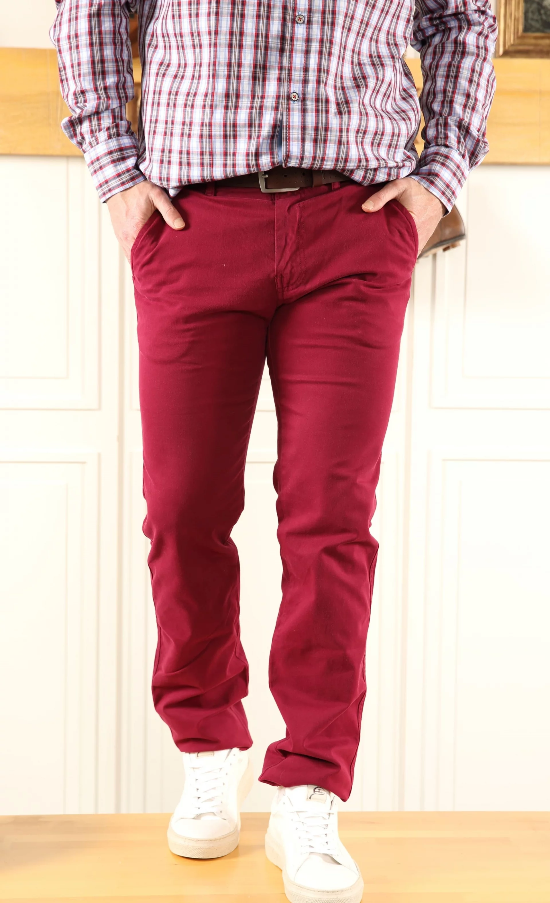 Pantalon chino rouge bordeaux coupe regular Homme - Sir Seven