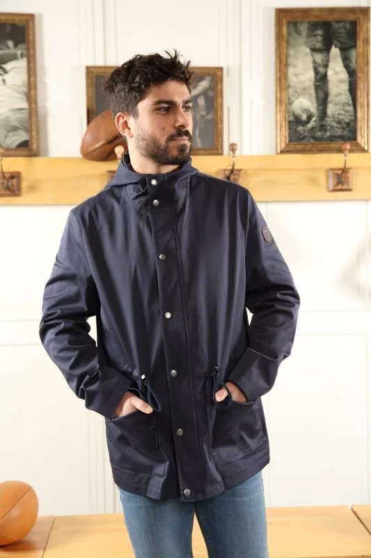 Parka bleu marine manches longues à capuche Homme - Sir Seven