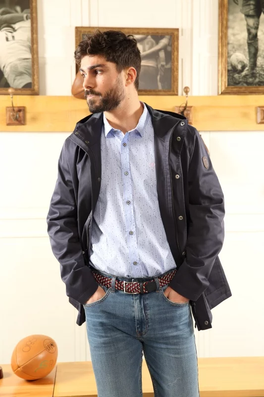 Parka bleu marine manches longues à capuche Homme - Sir Seven