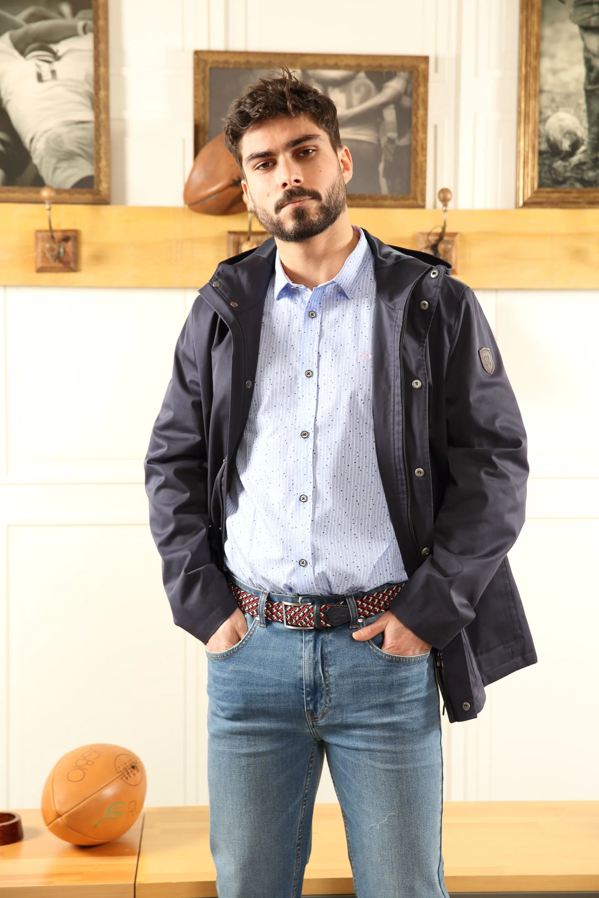 Parka bleu marine manches longues à capuche Homme - Sir Seven