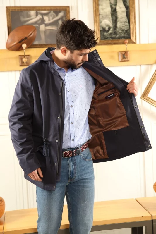 Parka bleu marine manches longues à capuche Homme - Sir Seven