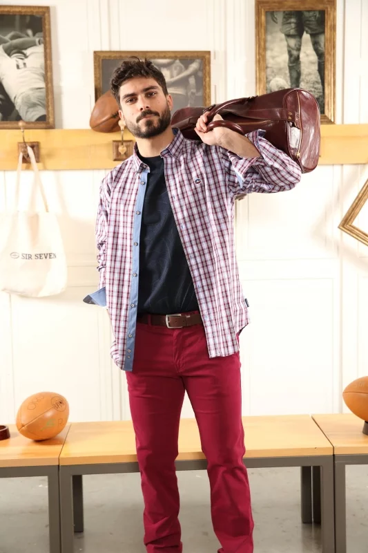 Pantalon chino rouge bordeaux coupe regular Homme - Sir Seven