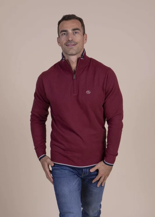 Pull camionneur zippé bordeaux