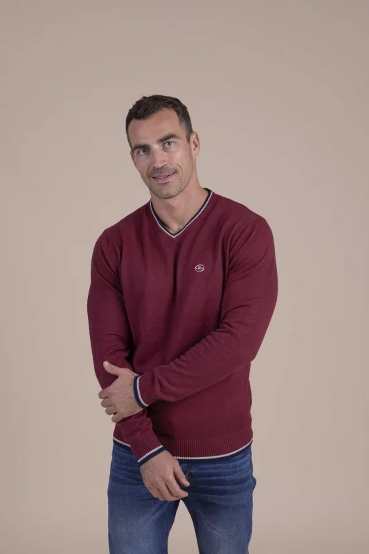 Pull col V bordeaux essentiel