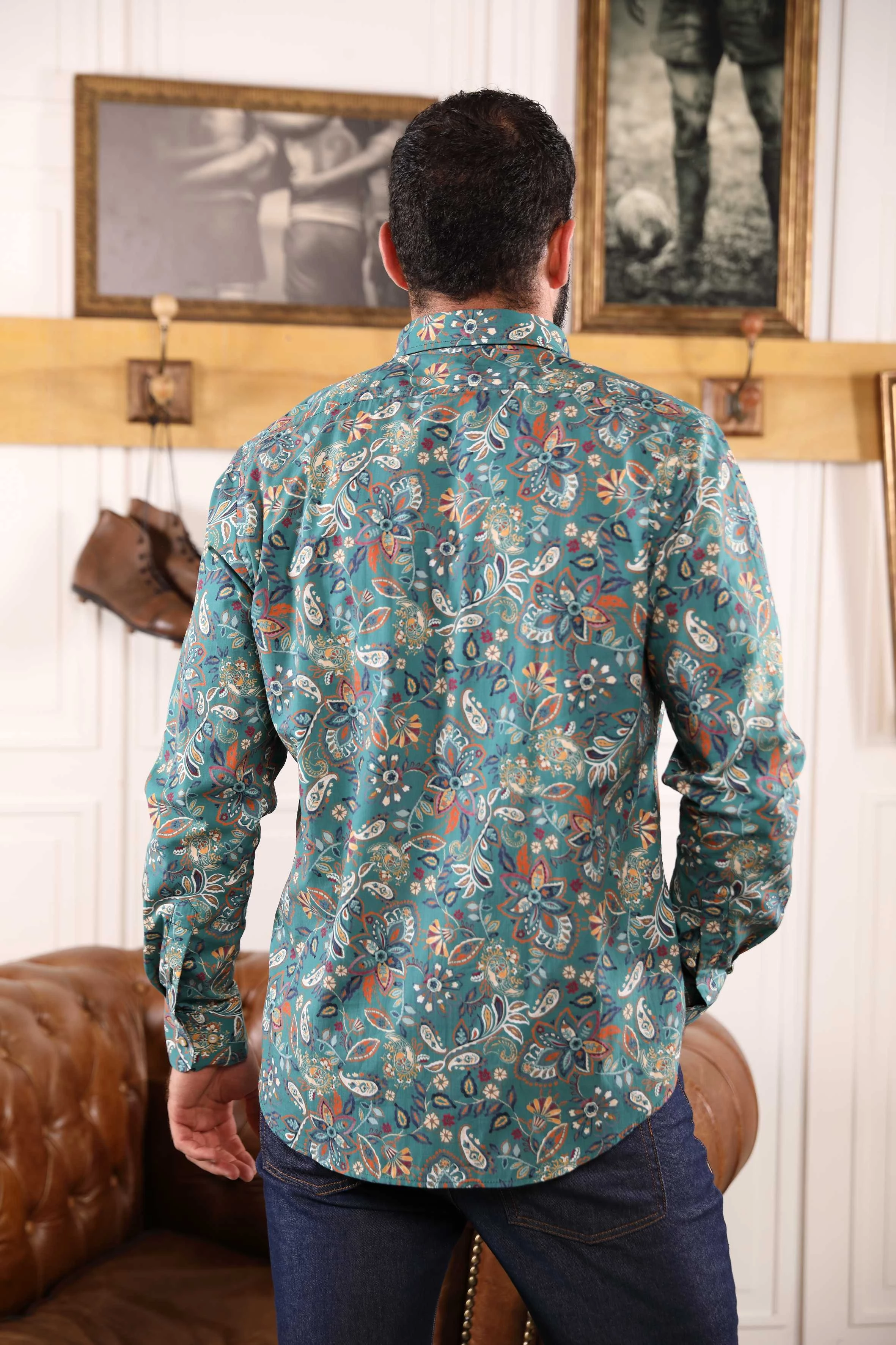 Chemise homme manches longues motif cachemire