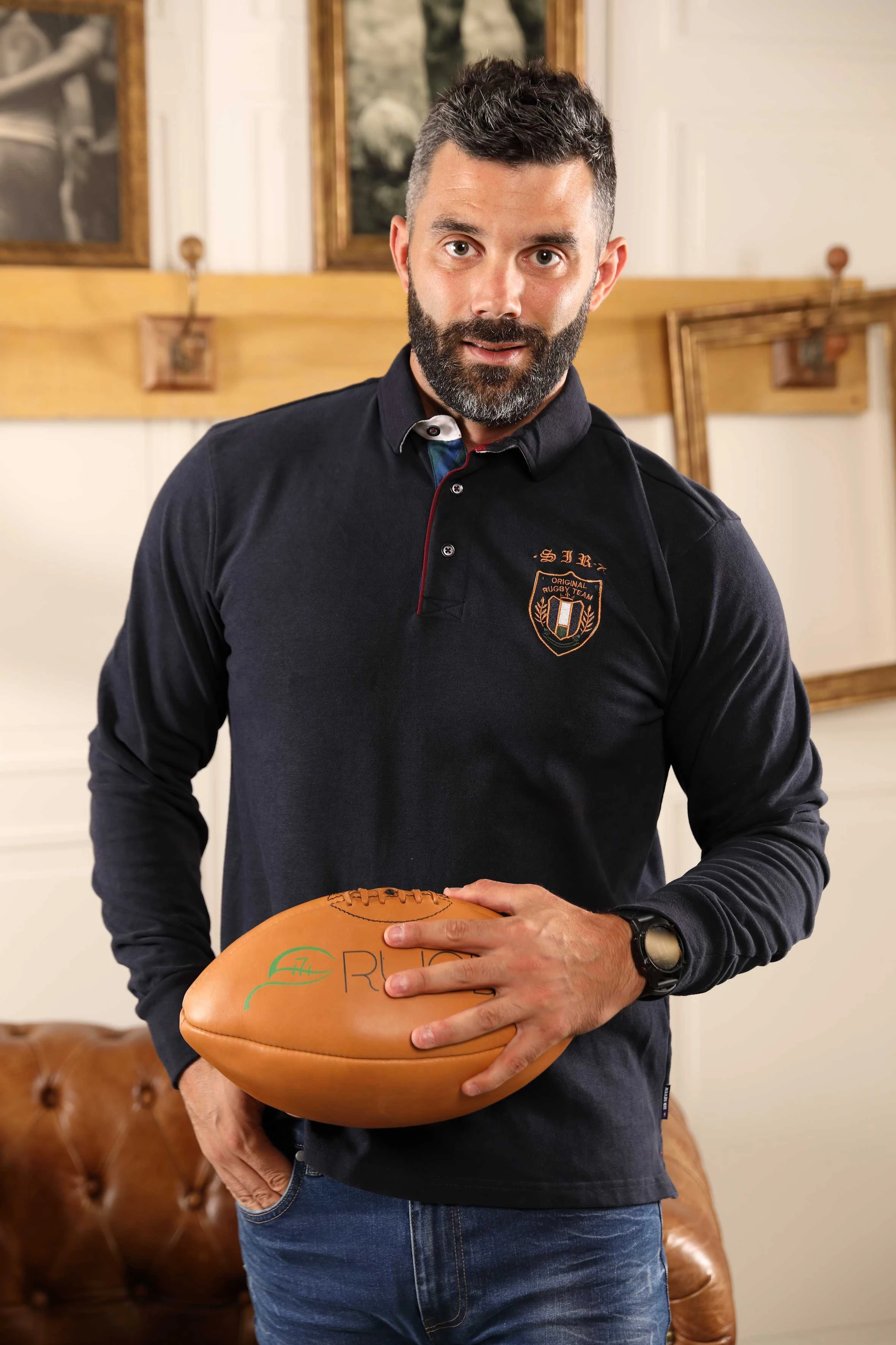 Polo homme manches longues blason rugby